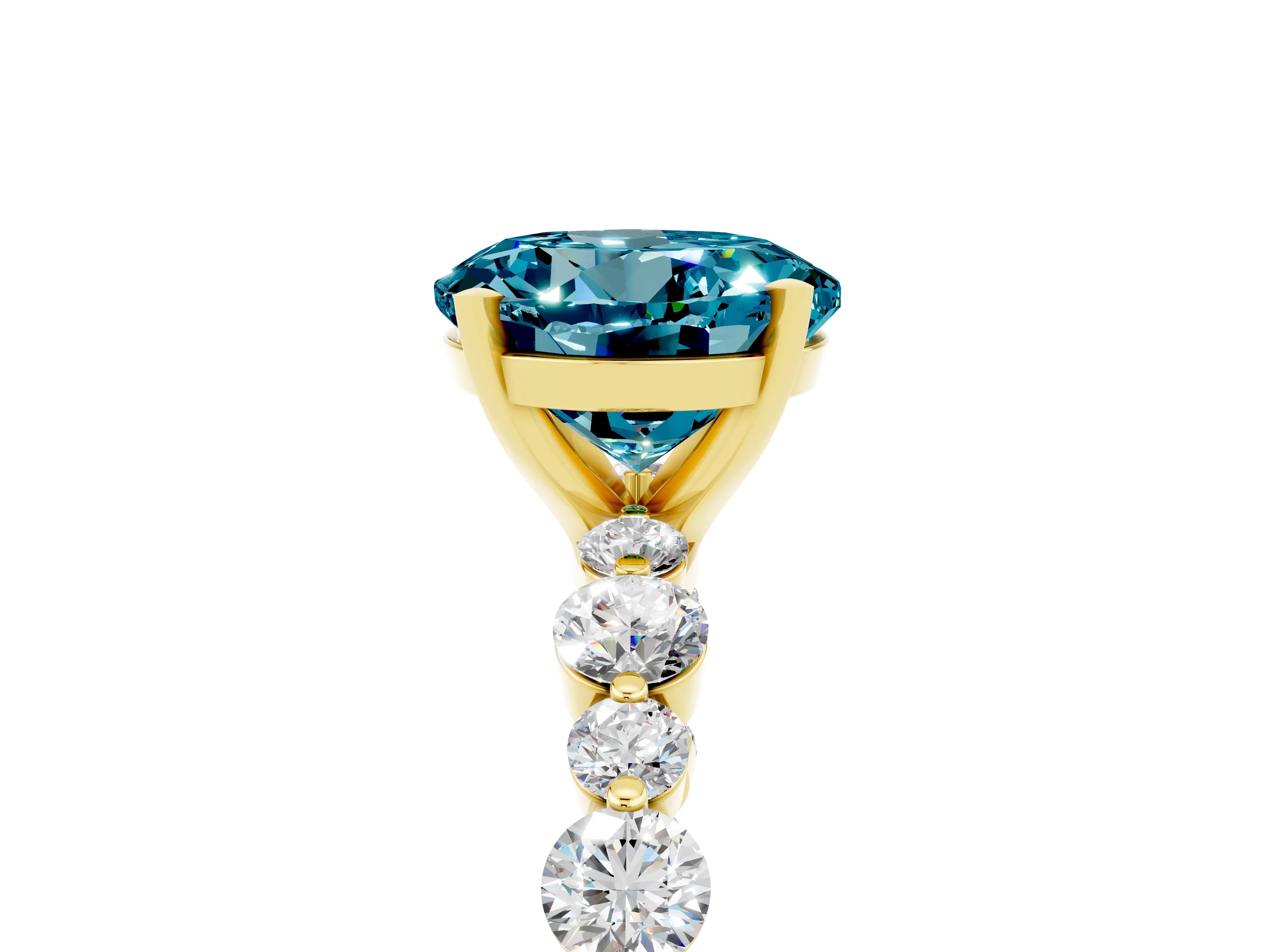 Yellow gold Round Cut Blue Topaz Prong Set Engagement Ring with Pavé Band_5