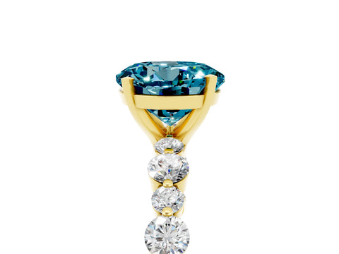 Yellow gold Round Cut Blue Topaz Prong Set Engagement Ring with Pavé Band_5