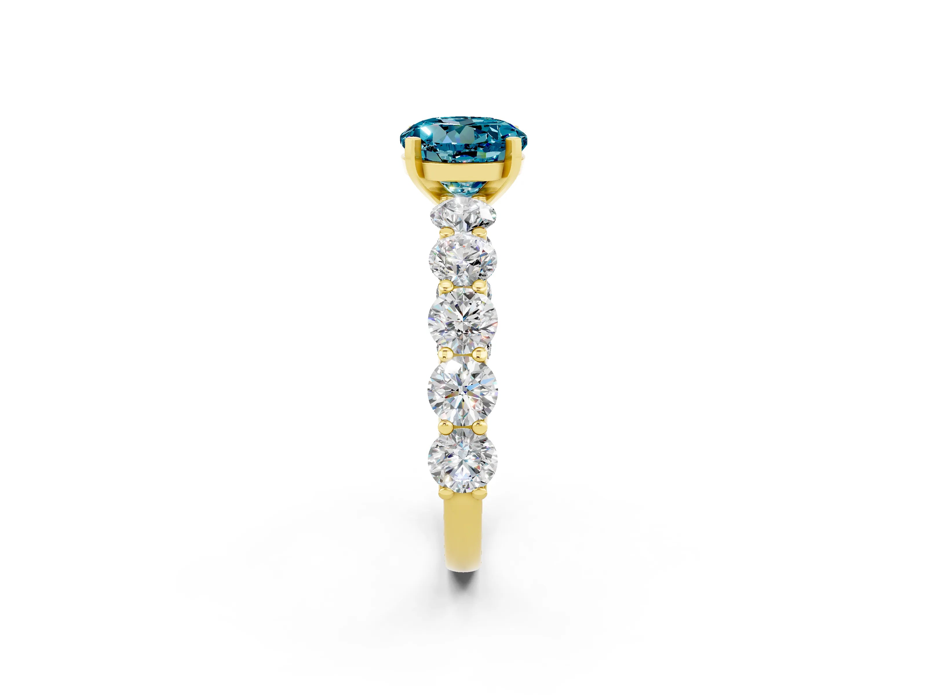 Yellow gold Round Cut Blue Topaz Prong Setting with Side Stones on a Pave Band_2
