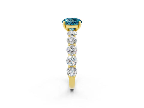 Yellow gold Round Cut Blue Topaz Prong Setting with Side Stones on a Pave Band_2