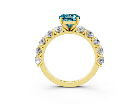 Yellow gold Round Cut Blue Topaz Prong Setting with Side Stones on a Pave Band_3