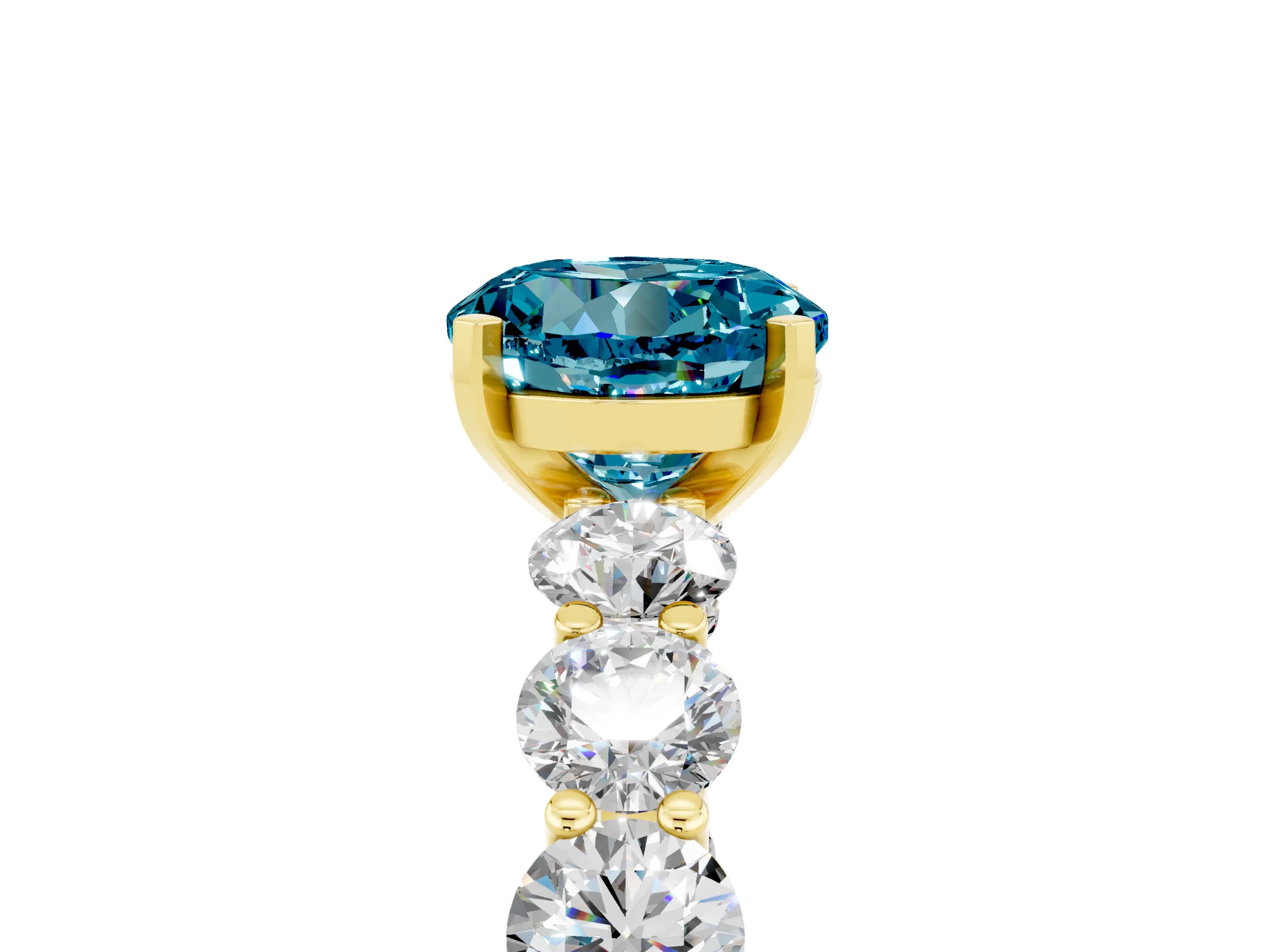 Yellow gold Round Cut Blue Topaz Prong Setting with Side Stones on a Pave Band_5