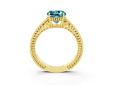 Yellow gold Round Cut Blue Topaz Ring with Milgrain Pavé Band and Four-Prong Setting_15