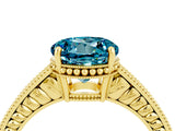 Yellow gold Round Cut Blue Topaz Ring with Milgrain Pavé Band and Four-Prong Setting_16