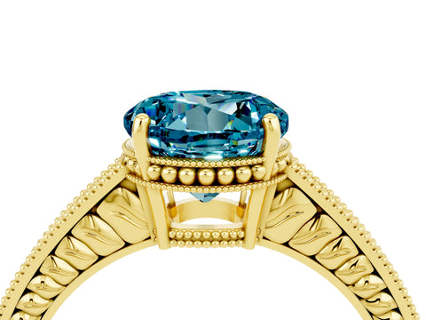 Yellow gold Round Cut Blue Topaz Ring with Milgrain Pavé Band and Four-Prong Setting_16