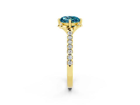 Yellow gold Round Cut Blue Topaz Ring with Pavé Band and Floral Prong Setting_2