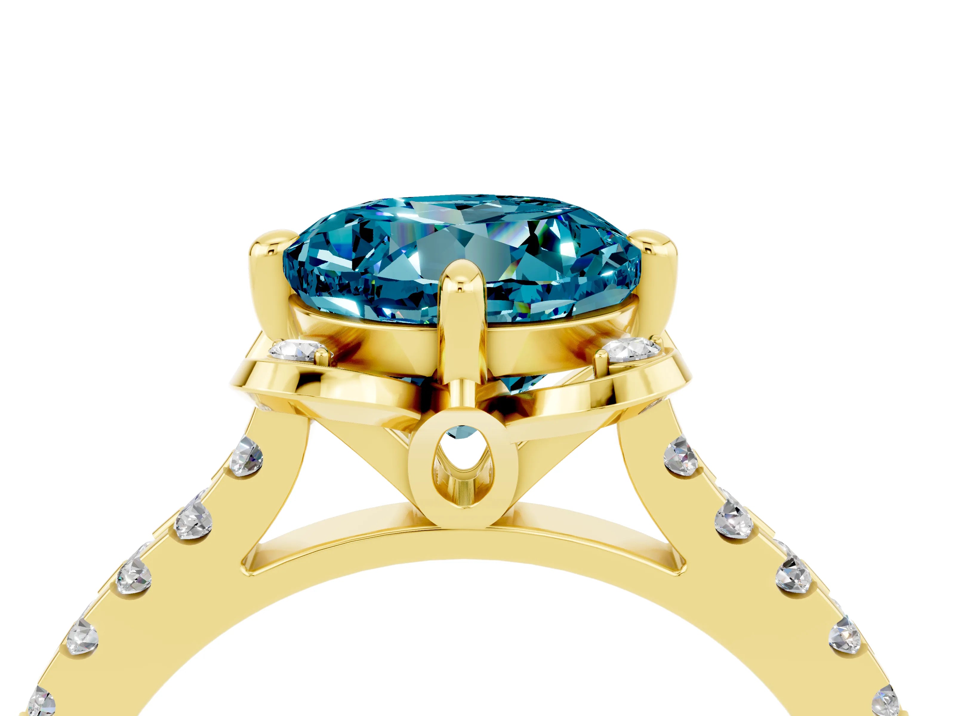 Yellow gold Round Cut Blue Topaz Ring with Pavé Band and Floral Prong Setting_4