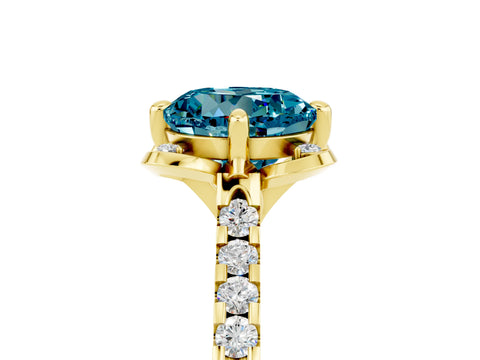 Yellow gold Round Cut Blue Topaz Ring with Pavé Band and Floral Prong Setting_5