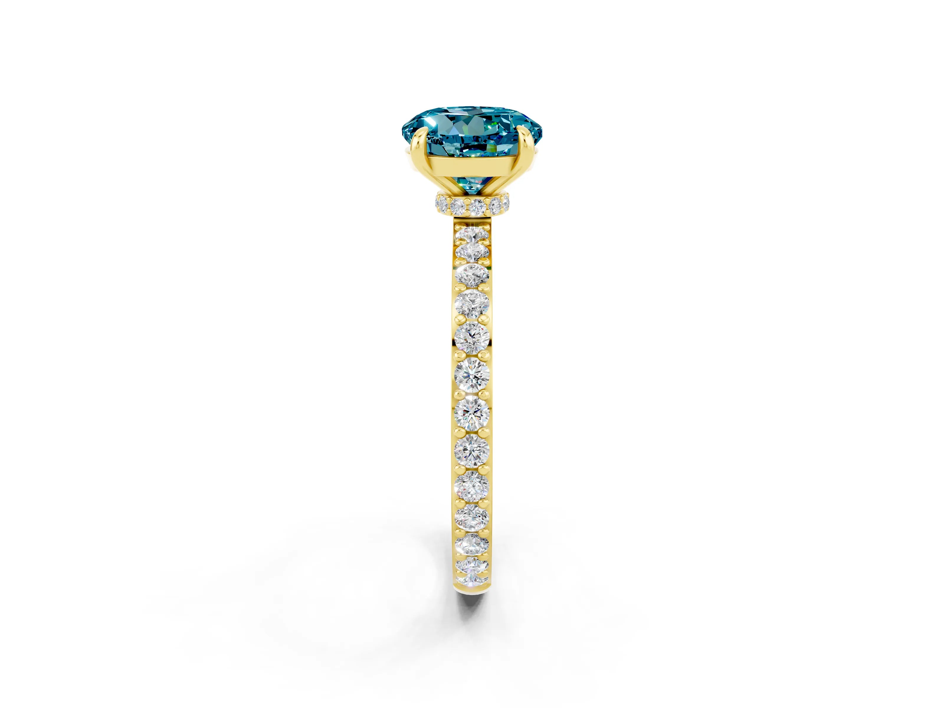 Yellow gold Round Cut Blue Topaz Ring with Pavé Band and Four-Prong Setting_2