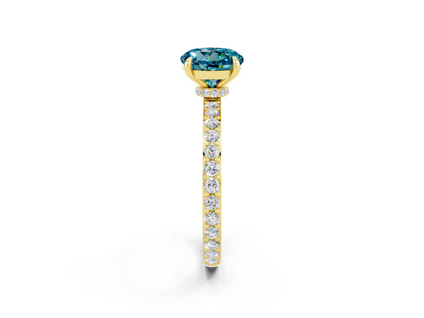 Yellow gold Round Cut Blue Topaz Pavé Engagement Ring with Round  Accents and Prong Setting