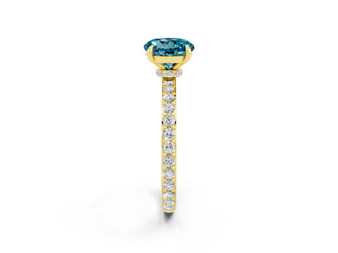 Yellow gold Round Cut Blue Topaz Ring with Pavé Band and Four-Prong Setting_2