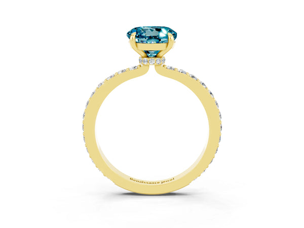 Yellow gold Round Cut Blue Topaz Pavé Engagement Ring with Round  Accents and Prong Setting