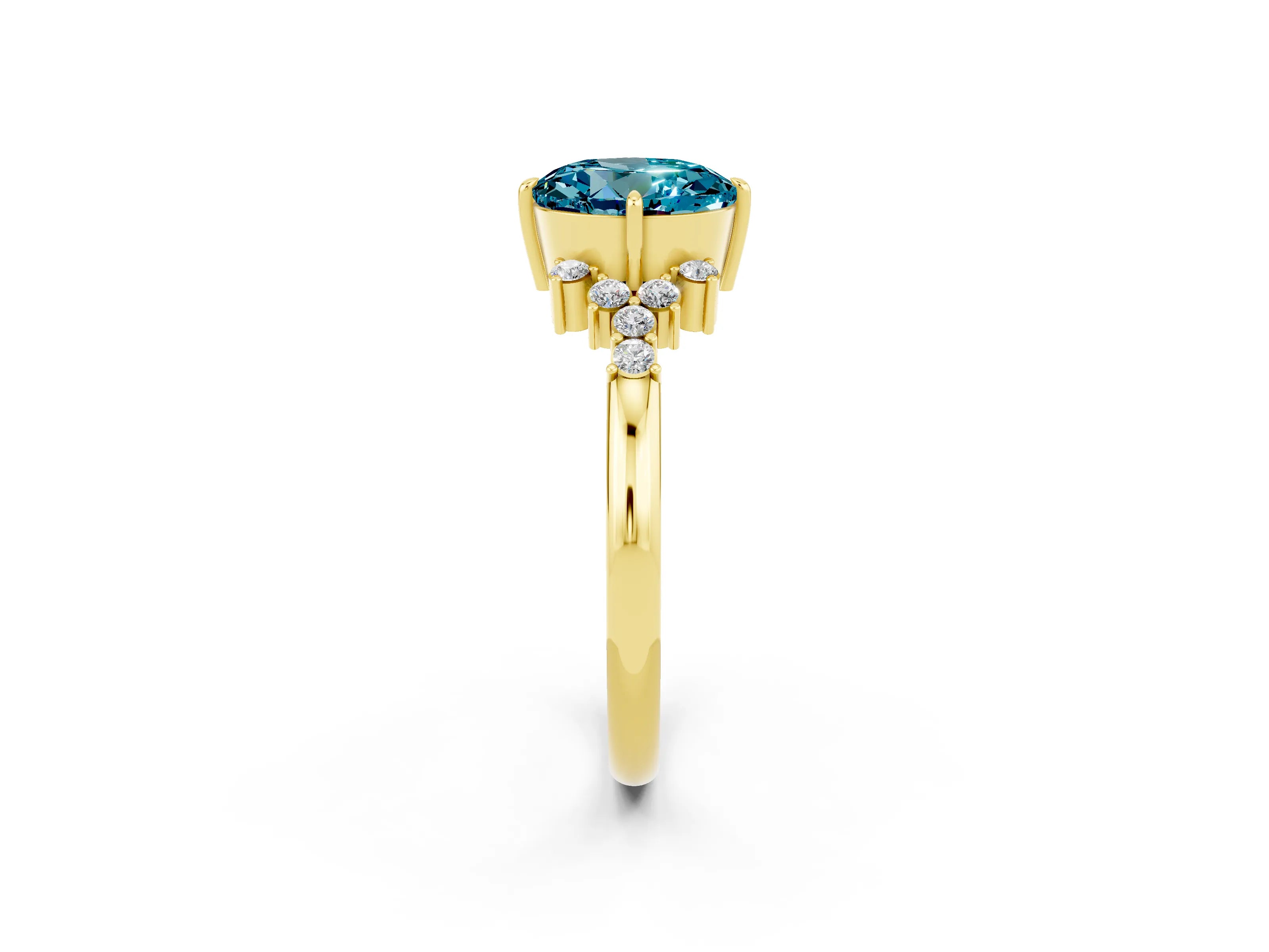 Yellow gold Round Cut Blue Topaz Ring with Side Stones and Four-Prong Setting_38