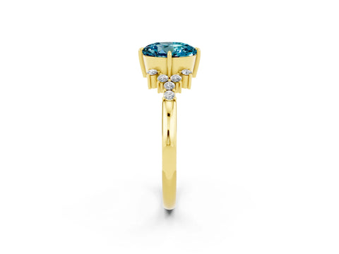 Yellow gold Round Cut Blue Topaz Ring with Side Stones and Four-Prong Setting_38