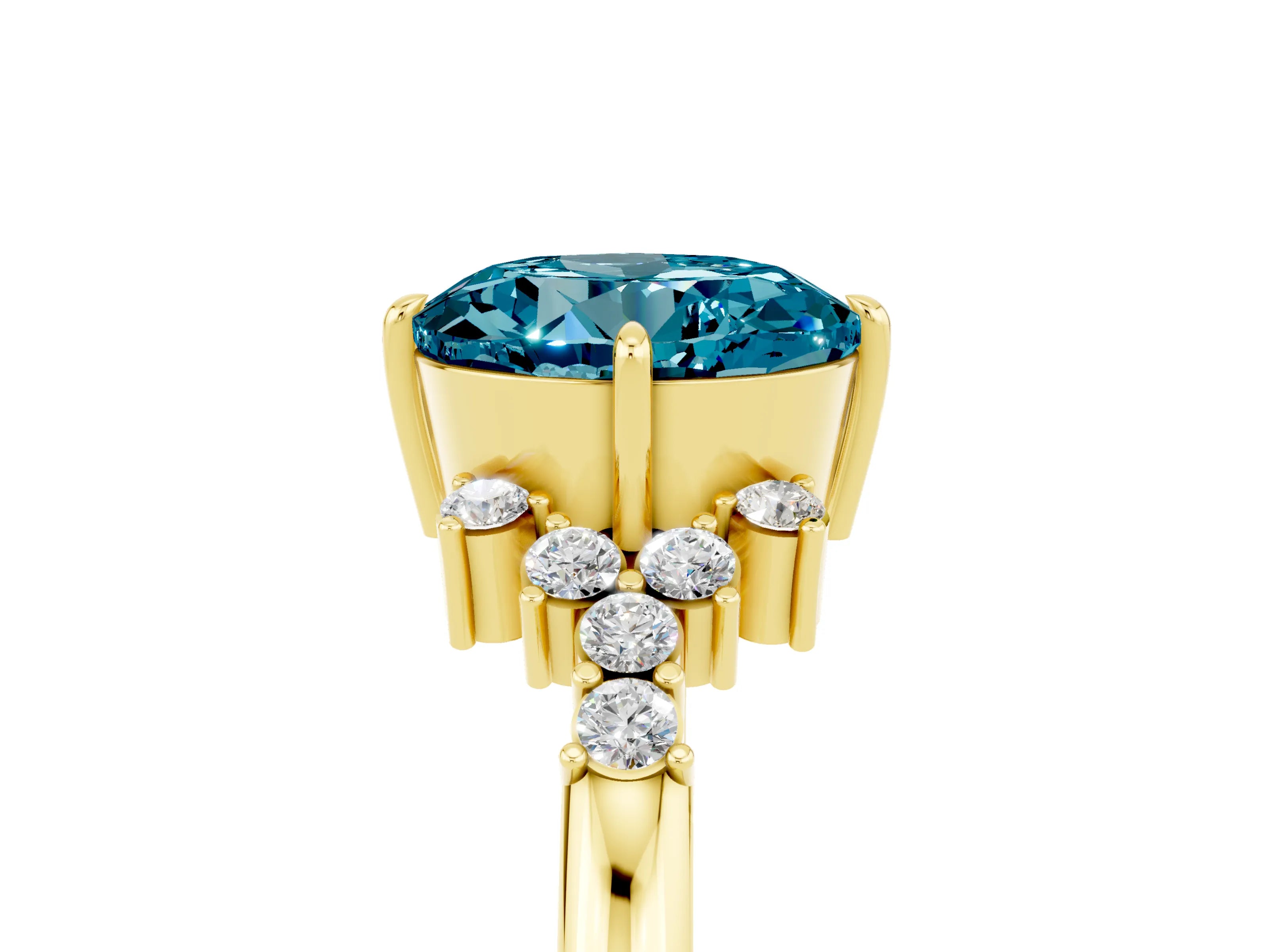 Yellow gold Round Cut Blue Topaz Ring with Side Stones and Four-Prong Setting_41