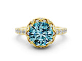 Yellow gold Round Cut Blue Topaz Scalloped Halo Engagement Ring with Round Shared Prong Band_24