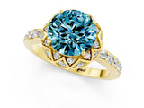 Yellow gold Round Cut Blue Topaz Scalloped Halo Engagement Ring with Round Shared Prong Band_25