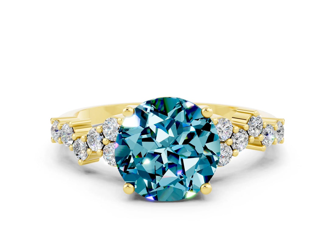 Yellow gold Round Cut Blue Topaz Scattered Round Accent Ring with Prong Setting_12
