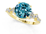 Yellow gold Round Cut Blue Topaz Scattered Round Accent Ring with Prong Setting_13