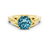 Yellow gold Round Cut Blue Topaz Solitaire Celtic Knot Ring with Four-Prong Setting_12