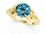 Yellow gold Round Cut Blue Topaz Solitaire Celtic Knot Ring with Four-Prong Setting_13