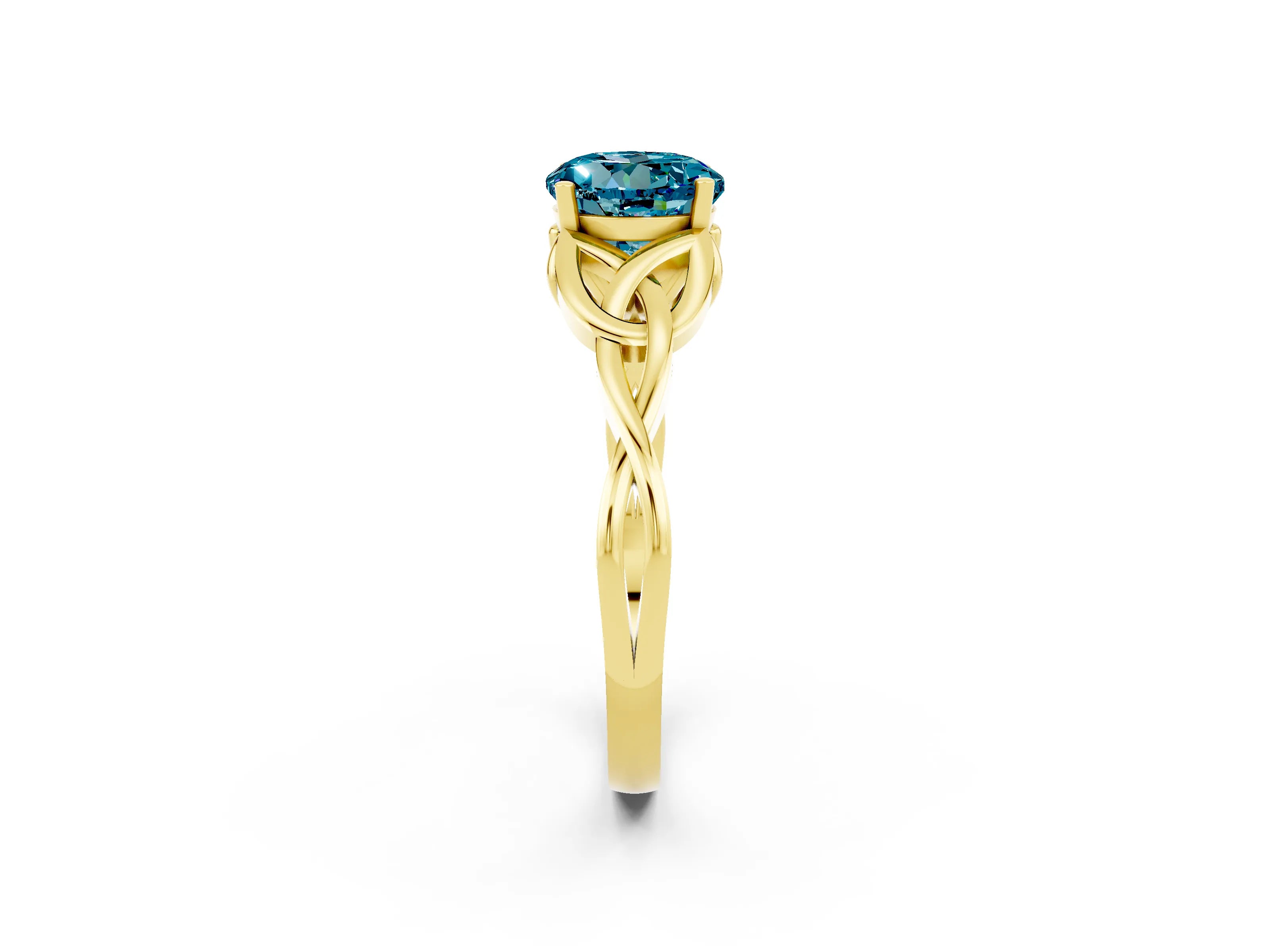 Yellow gold Round Cut Blue Topaz Solitaire Celtic Knot Ring with Four-Prong Setting_14