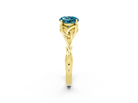 Yellow gold Round Cut Blue Topaz Solitaire Celtic Knot Ring with Four-Prong Setting_14