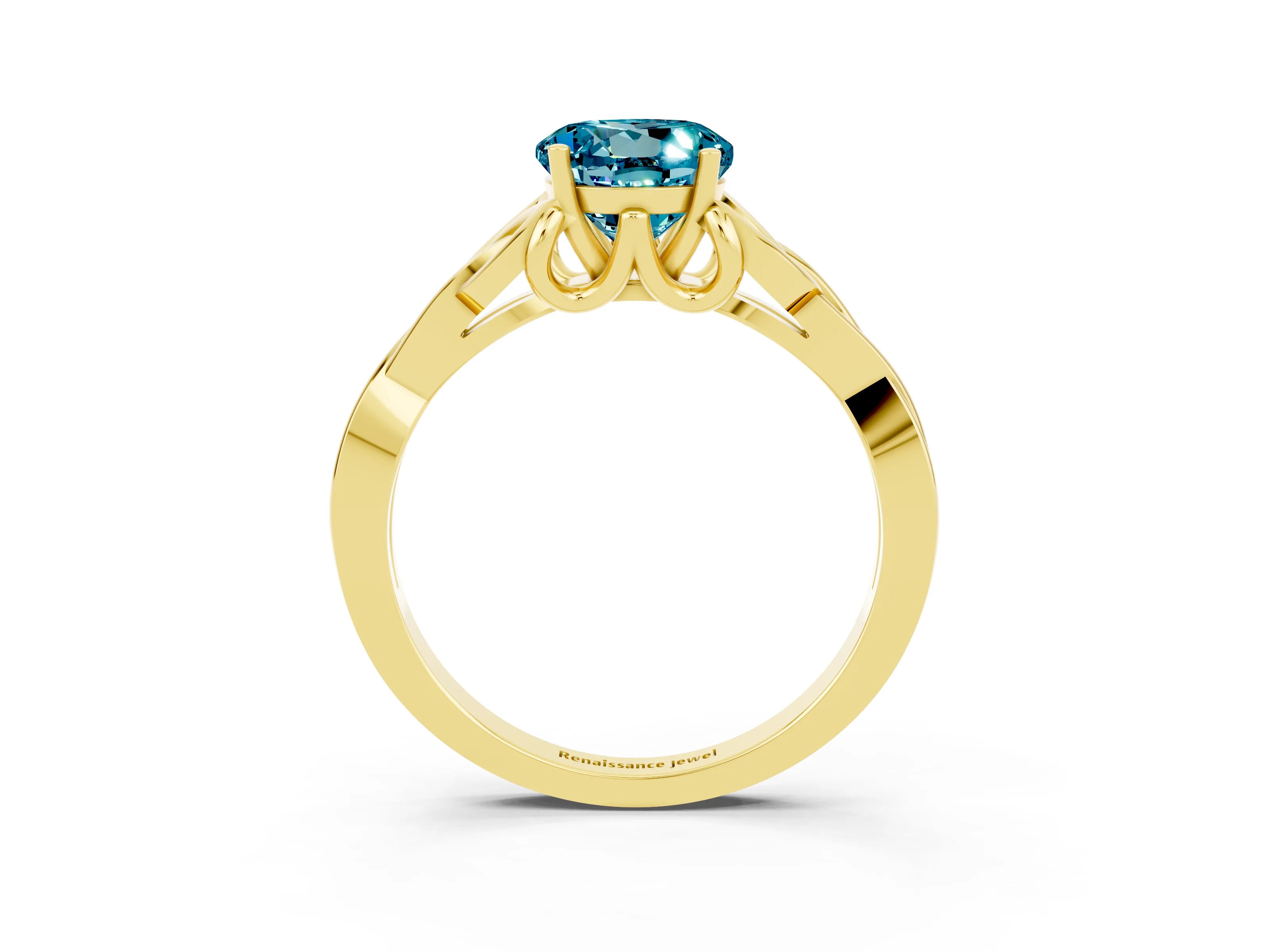 Yellow gold Round Cut Blue Topaz Solitaire Celtic Knot Ring with Four-Prong Setting_15