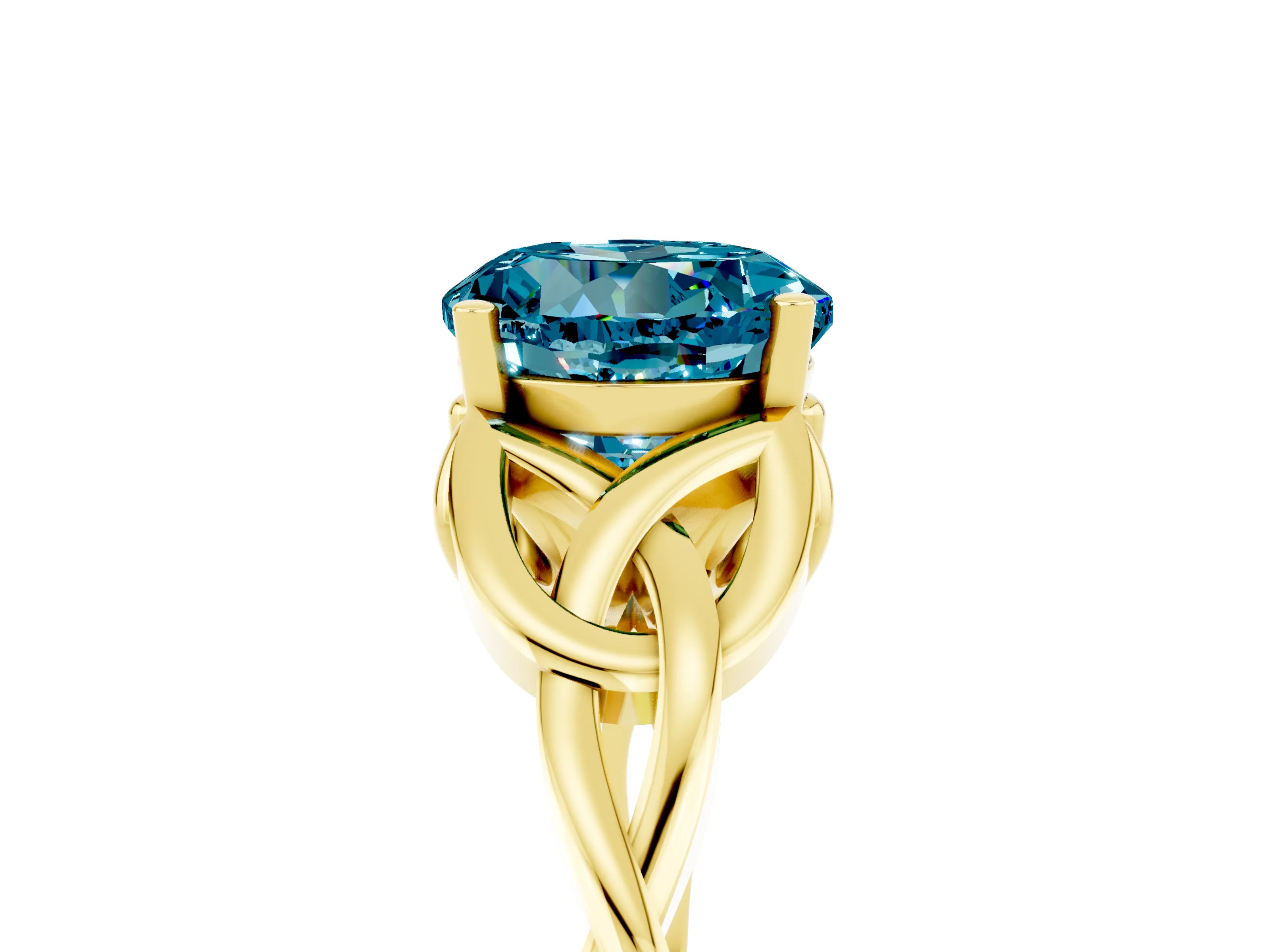 Yellow gold Round Cut Blue Topaz Solitaire Celtic Knot Ring with Four-Prong Setting_17
