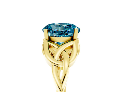 Yellow gold Round Cut Blue Topaz Solitaire Celtic Knot Ring with Four-Prong Setting_17