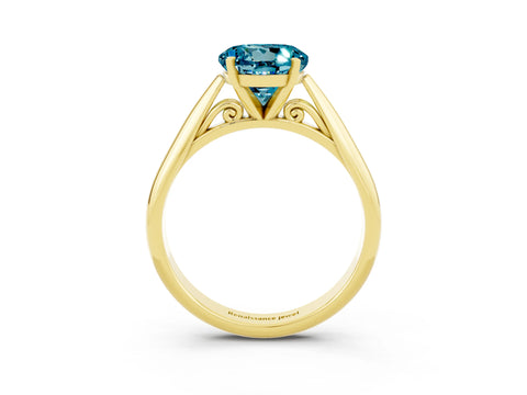 Yellow gold Round Cut Blue Topaz Solitaire Engagement Ring with Cathedral Setting and Four-Prong Mount_15
