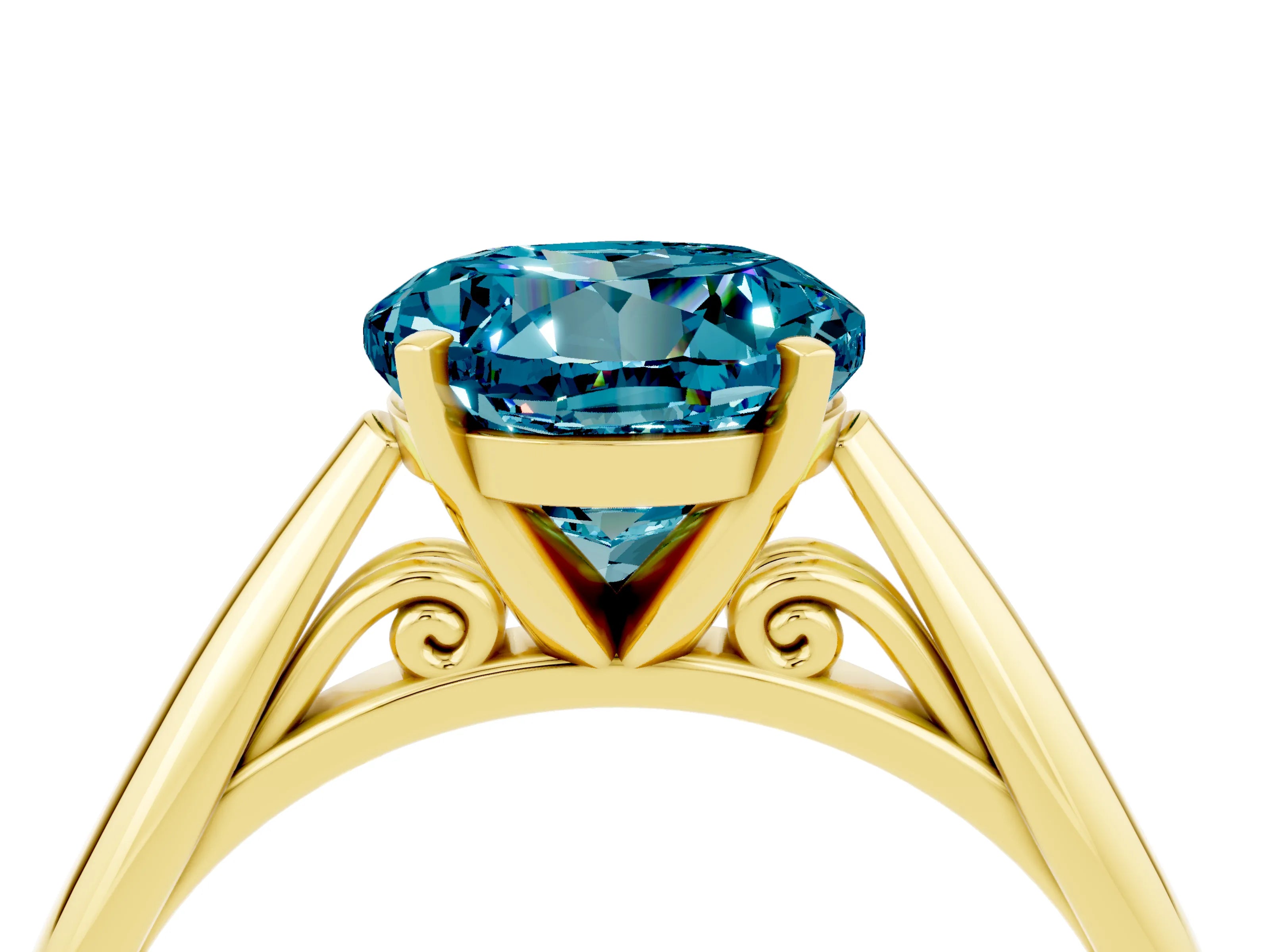 Yellow gold Round Cut Blue Topaz Solitaire Engagement Ring with Cathedral Setting and Four-Prong Mount_16