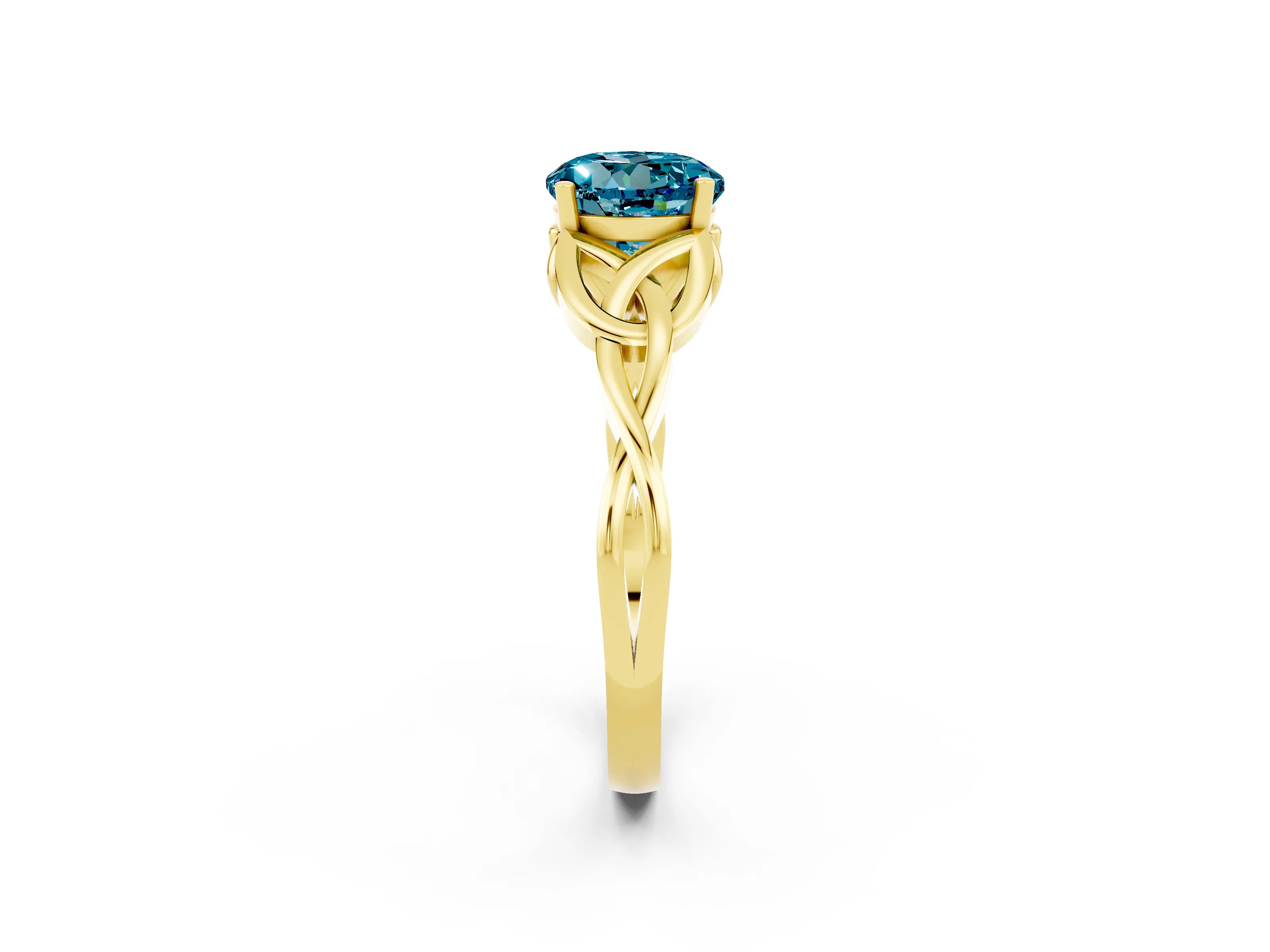 Yellow gold Round Cut Blue Topaz Solitaire Engagement Ring with Celtic Knot Band and Four-Prong Setting_2