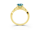 Yellow gold Round Cut Blue Topaz Solitaire Engagement Ring with Celtic Knot Band and Four-Prong Setting_3
