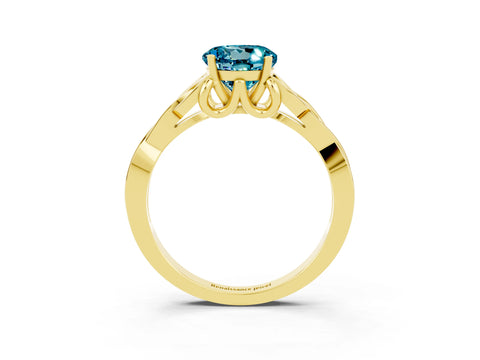 Yellow gold Round Cut Blue Topaz Solitaire Engagement Ring with Celtic Knot Band and Four-Prong Setting_3