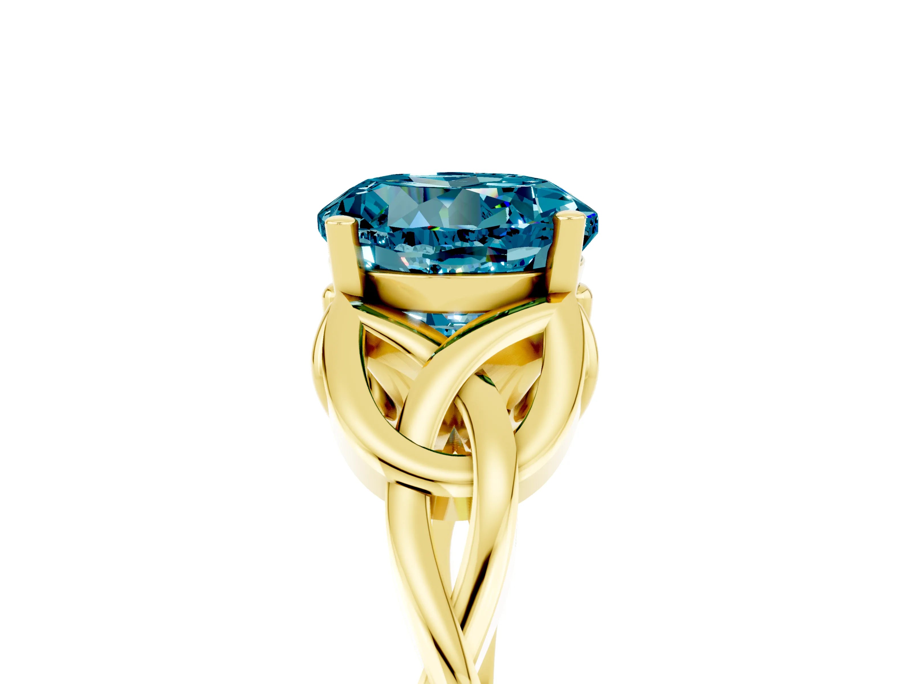 Yellow gold Round Cut Blue Topaz Solitaire Engagement Ring with Celtic Knot Band and Four-Prong Setting_5