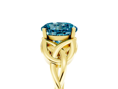 Yellow gold Round Cut Blue Topaz Solitaire Engagement Ring with Celtic Knot Band and Four-Prong Setting_5