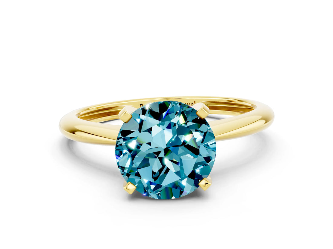 Yellow gold Round Cut Blue Topaz Solitaire Engagement Ring with Classic Band and Four-Prong Setting_24