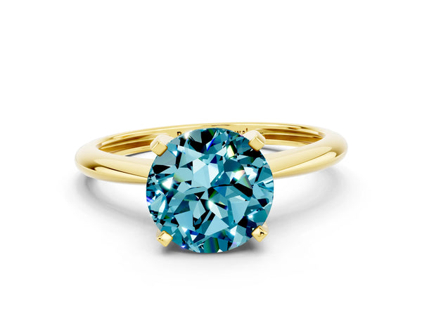 Yellow gold Round Cut Blue Topaz Solitaire Engagement Ring with Classic Band and Four-Prong Setting