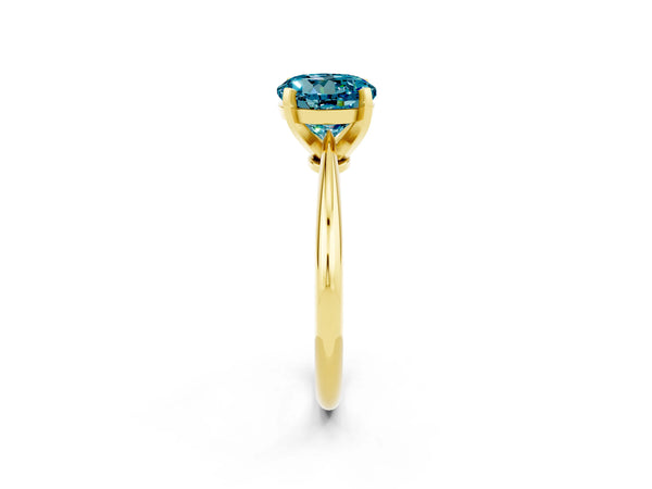 Yellow gold Round Cut Blue Topaz Solitaire Engagement Ring with Classic Band and Four-Prong Setting