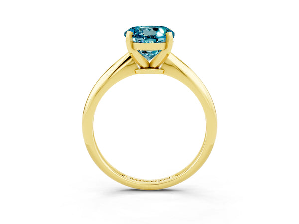 Yellow gold Round Cut Blue Topaz Solitaire Engagement Ring with Classic Band and Four-Prong Setting
