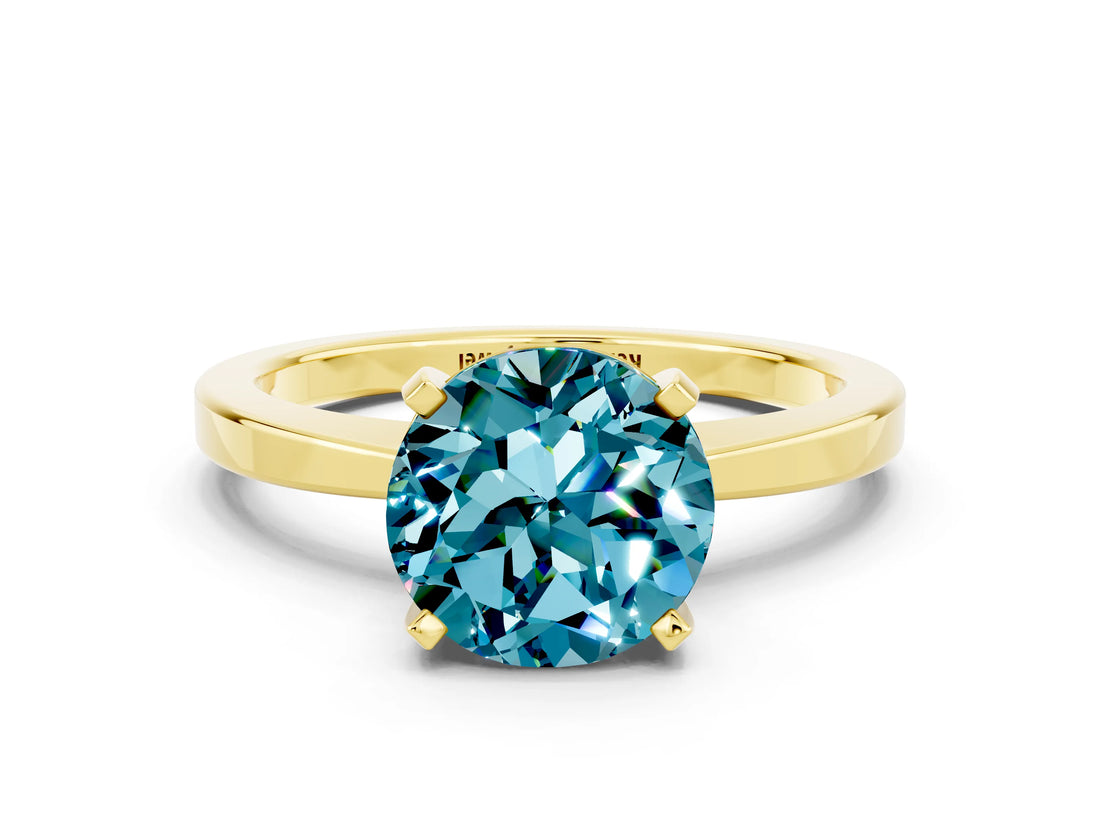 Yellow gold Round Cut Blue Topaz Solitaire Engagement Ring with Classic Band and Four-Prong Setting_36
