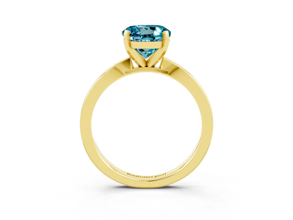 Yellow gold Round Cut Blue Topaz Solitaire Engagement Ring with Classic Band and Four-Prong Setting