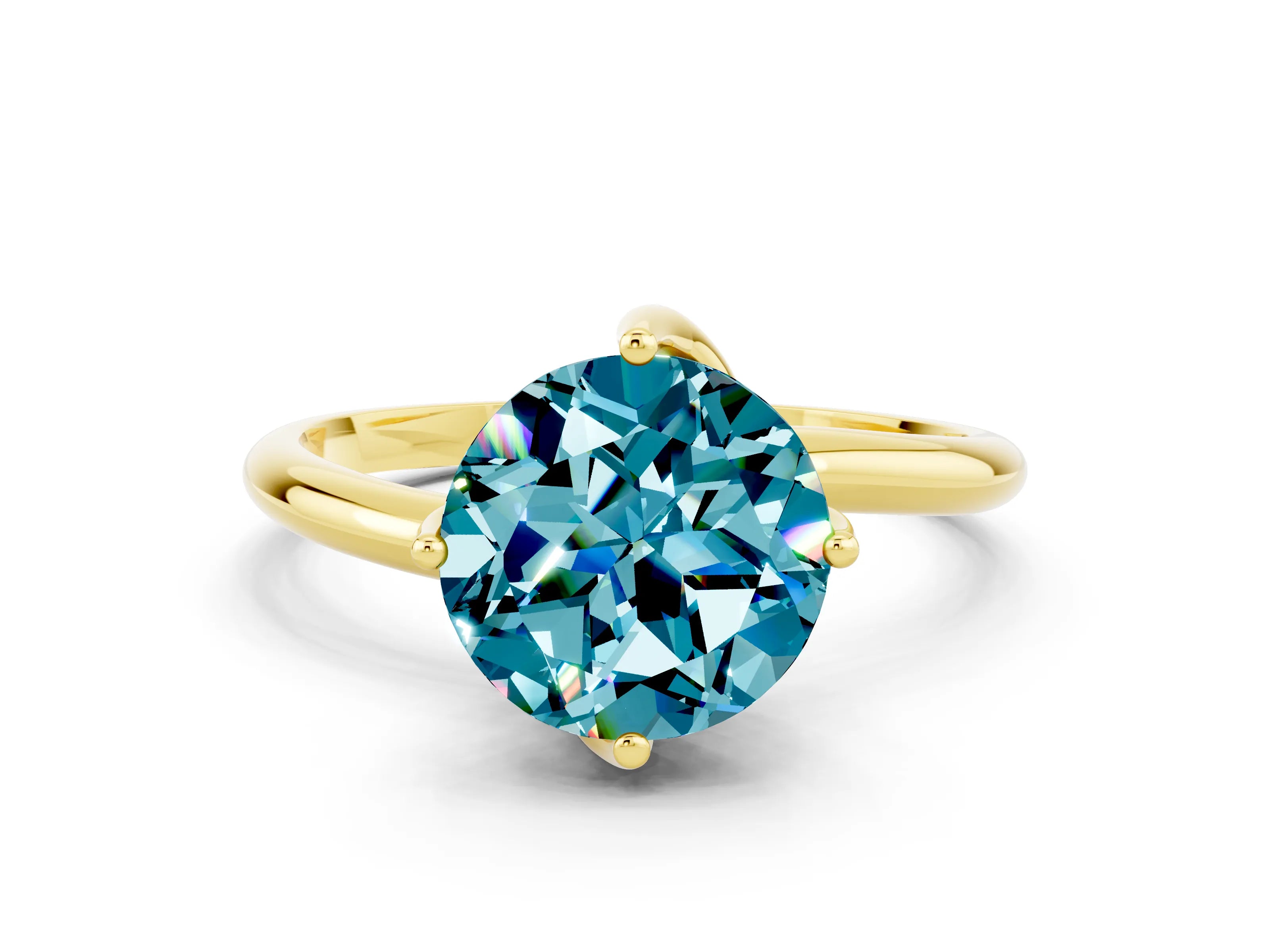 Yellow gold Round Cut Blue Topaz Solitaire Engagement Ring with Four-Prong Setting and Classic Band_12