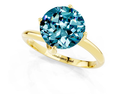 Yellow gold Round Cut Blue Topaz Solitaire Engagement Ring with Four-Prong Setting and Classic Band_13