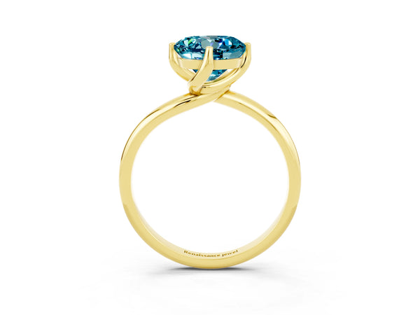 Yellow gold Round Cut Blue Topaz Solitaire Engagement Ring with Four-Prong Setting and Classic Band