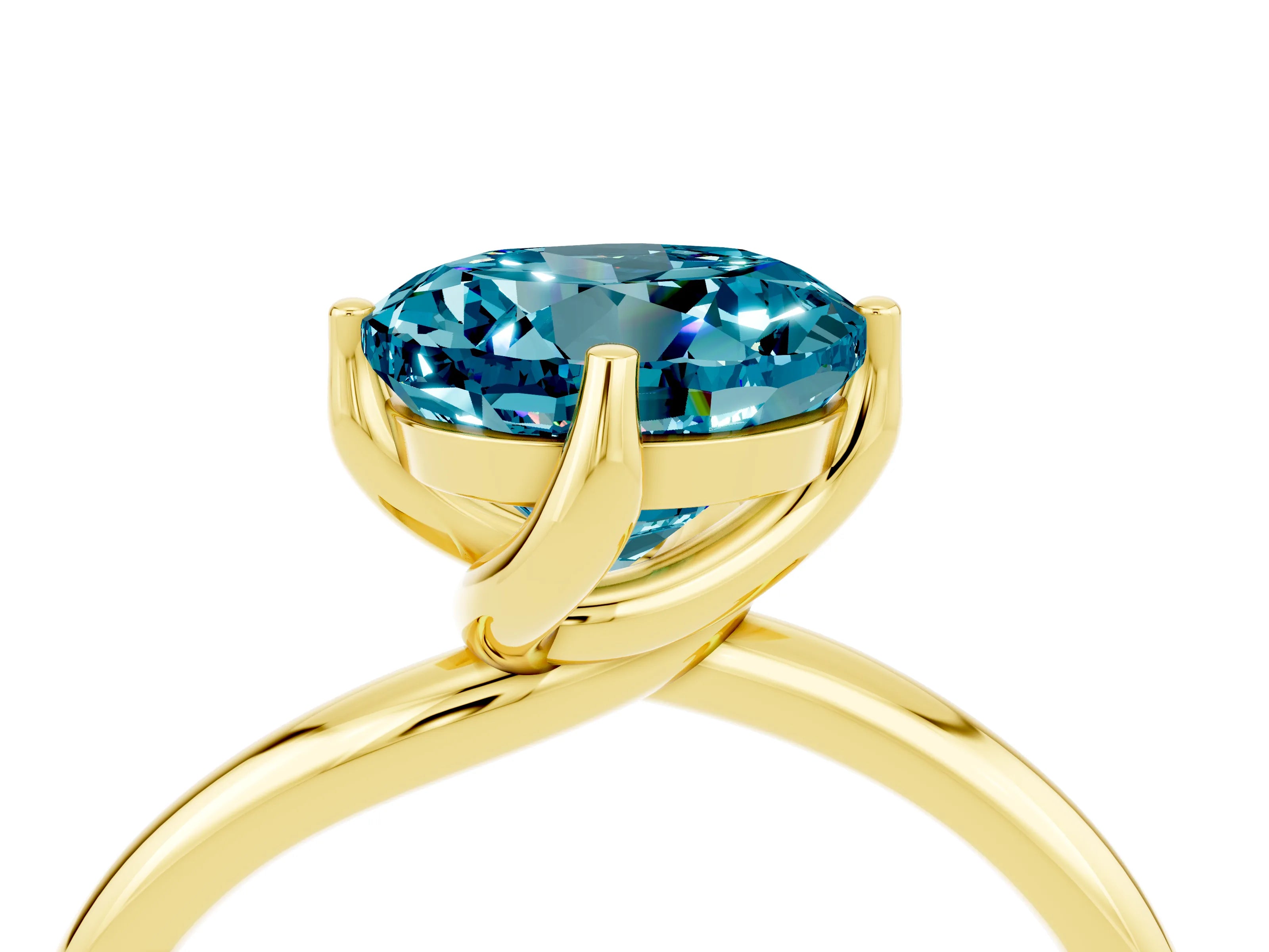Yellow gold Round Cut Blue Topaz Solitaire Engagement Ring with Four-Prong Setting and Classic Band_16