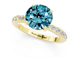 Yellow gold Round Cut Blue Topaz Solitaire Engagement Ring with Pavé Band and Four-Prong Setting_1