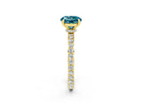 Yellow gold Round Cut Blue Topaz Solitaire Engagement Ring with Pavé Band and Four-Prong Setting_2