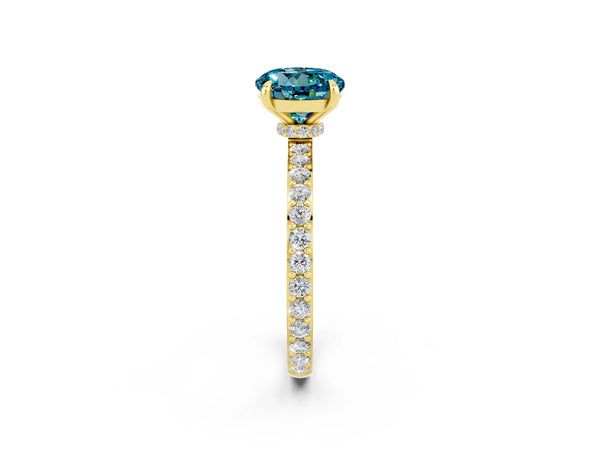 Yellow gold Round Cut Blue Topaz Solitaire Engagement Ring with Pavé Band and Four-Prong Setting